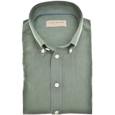 John Miller Overhemd Button Down Casual Slim Linnen Cotton Donker Groen / male