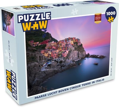 Puzzel Paarse lucht boven Cinque Terre in Italië - Legpuzzel - Puzzel 1000 stukjes volwassenen