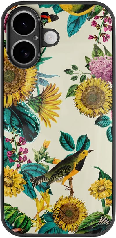 Casimoda® hoesje - Geschikt voor iPhone 17 - Zonnebloemen / Bloemen - Luxe Hard Case Zwart - Backcover telefoonhoesje - Multi