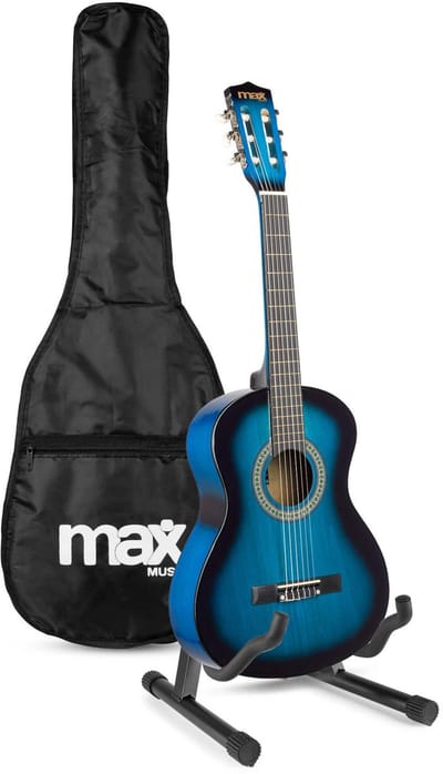 MAX SoloArt Junior 3/4 starterset - Akoestische kindergitaar met standaard en accessoires - Blauw
