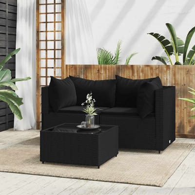 vidaXL - 3-delige - Loungeset - met - kussens - poly - rattan - zwart