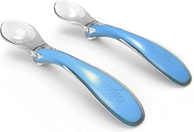 set 2 blauwe siliconen lepels voor kinderen en baby's