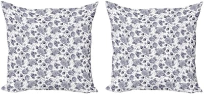 ABAKUHAUS Kussenhoes – Set 2x50x50 – Vintage Rozen – Grijs/Wit