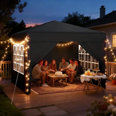 Froadp 3 x 3 m One-Touch Opvouwbare Partytent ​​Inclusief 4 Zijpanelen Tent Tuinpaviljoen Geschikt voor binnenplaatsen & tuinen Voor buitengebruik Antraciet