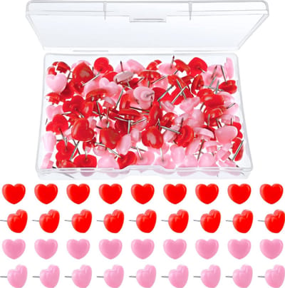 Set van 100 delig Punaises 'Hartje' - voor prikbord of memobord - pushpins in opbergdoos - LOUZIR