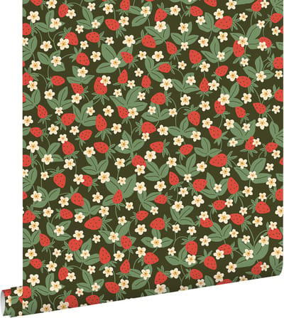 ESTAhome behang aardbeien groen en rood - 50 x 900 cm - 132168
