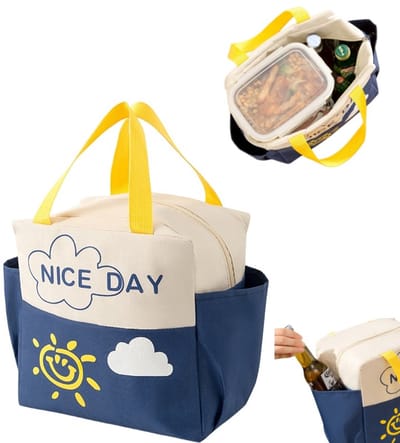 Lunchtas – Unisex – Herbruikbaar – Geïsoleerde lunchtas – Lekvrije en koelhoudende tas – Voedseldrager – Opbergtas – Essentieel voor op reis – Bento-tas met verdikte aluminiumfolie – Ideaal voor het inpakken van lunches – 25 x 25 x 14 cm