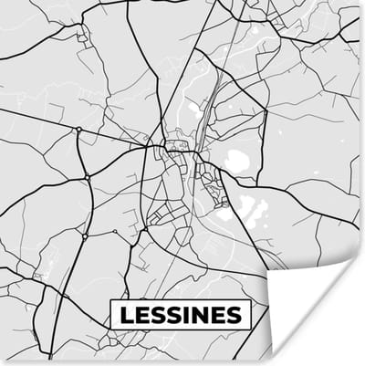 Poster België – Lessines – Stadskaart – Kaart – Zwart Wit – Plattegrond - 100x100 cm XXL