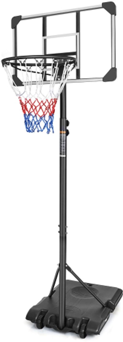 Ring 71,1x45,7x170-213cm Draagbare Basketbalring Zwart PE Rattan IJzer Waterdichte Stof Verstelbare Hoogte Met Wielen Geschikt Voor Tieners Volwassenen Binnen Buiten Algemeen Gebruik