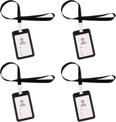 4 Pcs ID Card Sleeves - Sliding ID Card Holder met Cord - Vertical Protective Case met Clear Window voor Keychain, Credit Cards, ID Cards, Werk ID, Student ID, Zwart