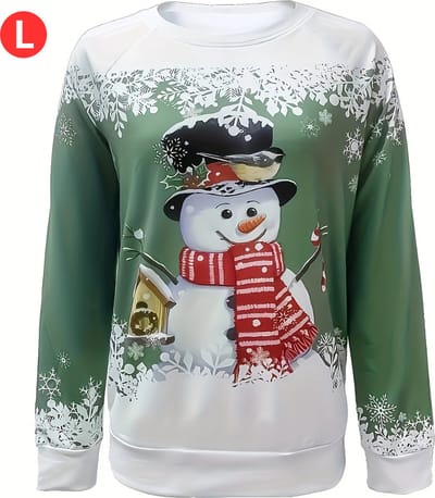 Livano Kersttrui - Dames - Foute Kersttrui - Christmas Sweater - Kerst Sweater - Christmas Jumper - Pyjama - Pullover - Sneeuwpop - Groen - Maat L