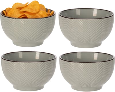 Siaki Serveer/chips schaaltje Fishbone - 4x - lichtgrijs - 14 x 8 cm - keramiek - kommetjes - 680 ml