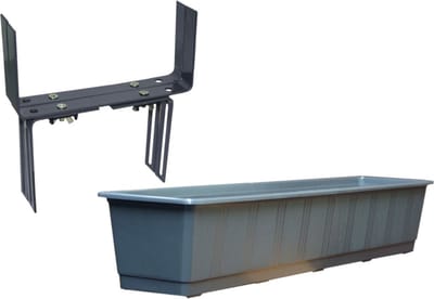 Kunststof plantenbak antraciet grijs rechthoekig 80 cm met 2 verstelbare balkon/muurbeugels