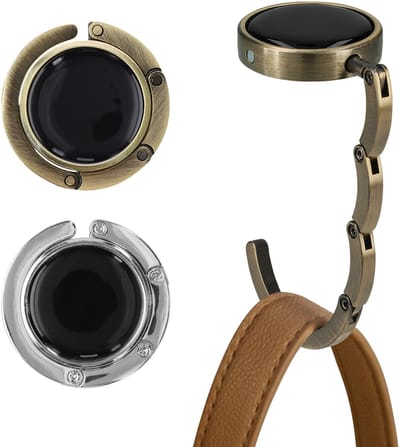 kwmobile tashanger voor tafels - 2 stuks - Uitvouwbare tassenhanger - Draagbare Tassenhaak - Hang je tas veilig op in restaurant en bar - In zilver / brons