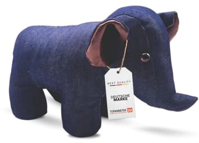 Decoratieve deurstopper olifant denim blauw - deurhouder raambuffer - vloerstopper