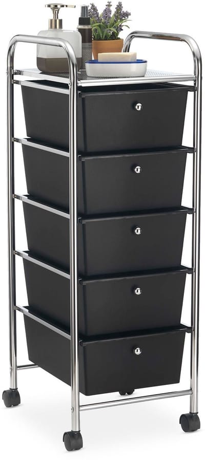 Rolcontainer GINA met 5 lades in chroom/zwart