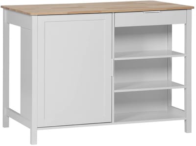sweeek - 3 in 1 keukeneiland, opbergruimte, werkblad, eettafel, 5 planken, 1 deur, 1 lade, b 120 x d 75 x h 90cm