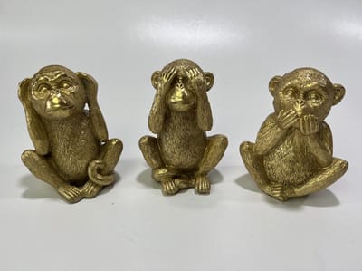 Gouden "horen, zien en zwijgen" aapjes set van 3