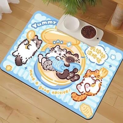 Dessin animé Mignon Chat Chien Universel Diatomée Boue Absorbant Napperon Animal de Compagnie Étanche Gamelle pour Manger Bon Soin du Tapis 40 * 60cm [Affordable for a cat] Diatom mud