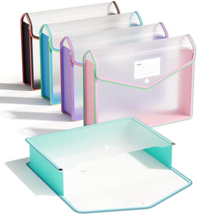 Dailygoods- Ordner A4 grote capaciteit - Kunststof - 5 stuks - Transparante enveloppen - Kliksluiting - Voor school/kantoor - Documentenmap