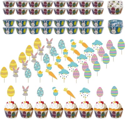 Easter cake decoration set - unieke paashaas topper - 100 stuks - perfect voor feestelijke taarten - ShopVlot