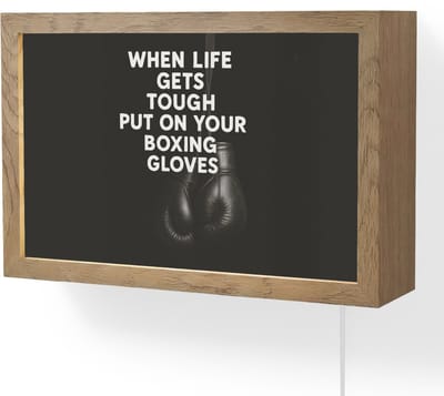 Wandlamp 30x20 cm - Oplaadbaar - Tekst - Bokshandschoenen - Wit - Wandlampen binnen woonkamer - Slaapkamer lamp met kabel - Decoratieve nachtlamp - Vloerlamp snoer
