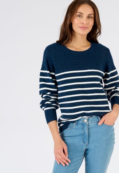 Damart - Thermolactyl streepjestrui van opengewerkt tricot - Dames - Blauw - XS