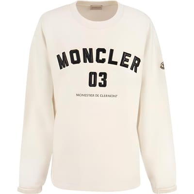 Moncler SS23 Crew Neck Sweatshirt met Letterlogo Print Lange Mouwen Dames sweatshirt Wit I10938G00002899WC033 XS black