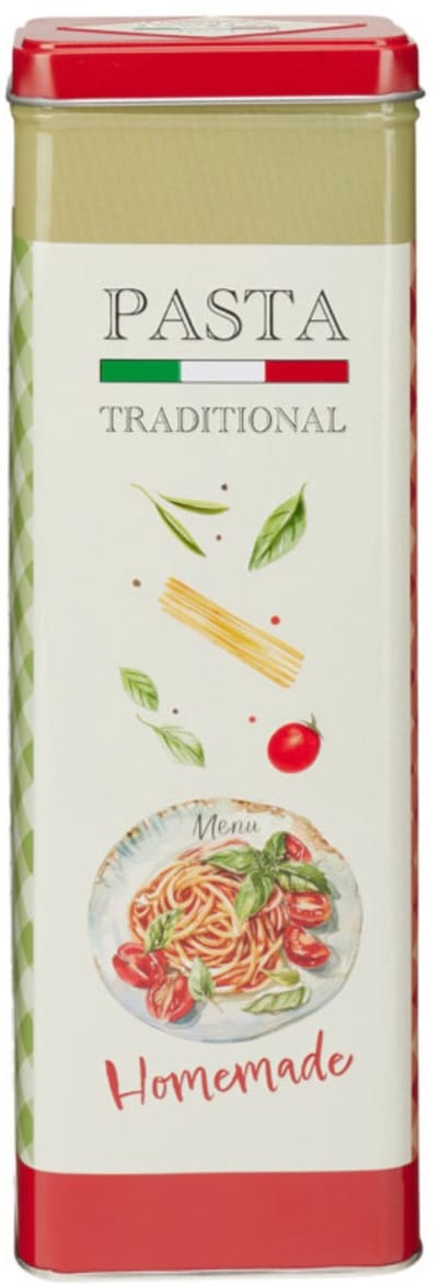 Excellent Houseware Pasta / spaghetti bewaarblik Nostagia - rood - metaal - Italiaans - 10 x 8 x 20 cm - keuken voorraadbussen