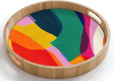 Dienblad rond 40x40 cm - Schootdienblad hout - Vormen - Golvend - Abstract - Felroze - Borrelplank rechthoek - Plateau houten dienbladen