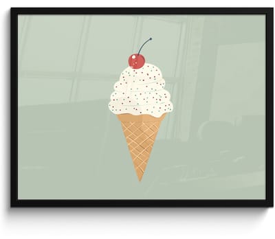 Poster in lijst - Fotolijst 70x50 cm - Posters - Illustratie - Ijsje - Spikkels - Kers - Posterlijst zwart - Decoratie - Wanddecoratie woonkamer - Muurdecoratie slaapkamer