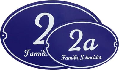 Ovaal Huisnummerbord op Maat - Blauw met Naam en Nummer