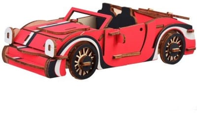 Raceauto rood - 3D Puzzel met Handleiding - DIY - Miniatuur Modelbouw Hout Kinderen en Volwassenen - Houten bouwpakket - Assemblr