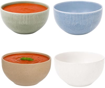 Secret de Gourmet Soepkommen Memphis - D14 cm - groen / blauw / beige/ wit - 4x stuks - keramiek