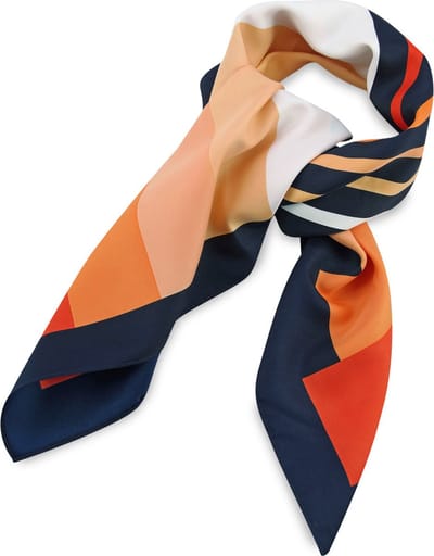 JB Collection - Sjaals - sjaal oranje gestreept vierkant - marineblauw / diverse oranjetinten / wit
