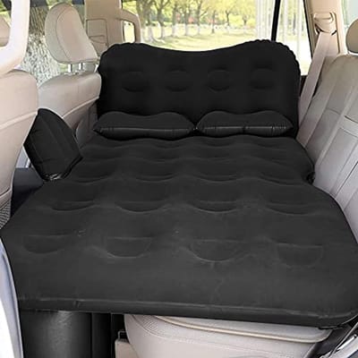 Opblaasbaar Auto Luchtmatras - Dikke Camping Bed Slaap Pad met Auto Luchtpomp en 2 Kussens voor Auto Tent SUV Sedan Pickup Achterbank - Zwart