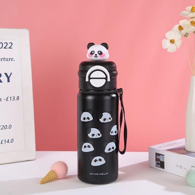 Tasse thermos pour enfants Panda Les étudiants vont à l'école Nouveaux garçons et filles Niveau d'apparence élevé Double paille pour boisson Tasse à eau isolée 500ml