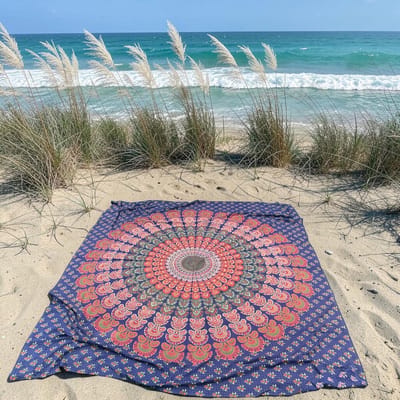 Lindian style - XL strandlaken - Tweepersoons strandkleed - Oranje/blauw/groen - Dun strandlaken - 100% katoen - Tweepersoons strandlaken -