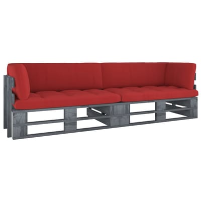 vidaXL - Tweezitsbank - pallet - met - kussens - grijs - geïmpregneerd - grenenhout