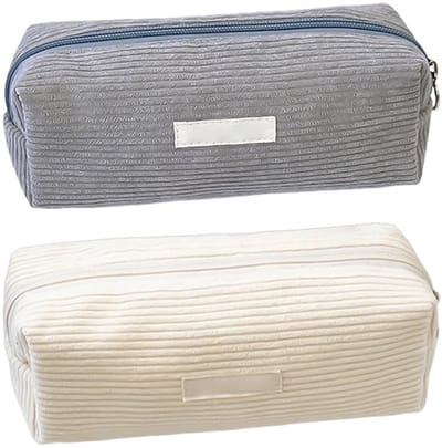 Dailygoods- Pennenetui 2 stuks - Corduroy Fluweel - Ritssluiting - Multifunctionele Tas - 19 x 7 x 6 cm - Zacht en Duurzaam - Etui