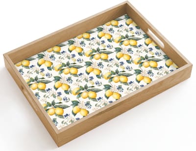 Dienblad hout 40x30 cm - Schootdienblad - Frans - Citroen - Citrus - Bloesem - Geel - Groen - Blauw - Borrelplank rechthoek - Plateau dienbladen