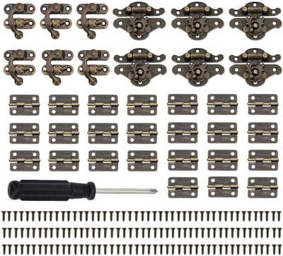 36 Stuks Houten Box Lock Hardware Kit met Antieke Rechts Klink en Retro Scharnieren voor DIY Sieradenkasten en Meubels met Schroeven en Schroevendraaier