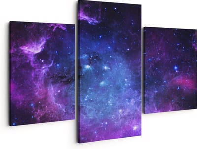 Artaza Canvas Schilderij Drieluik Ruimte in het Paars Blauw - 150x120 - Groot - Foto Op Canvas - Canvas Print