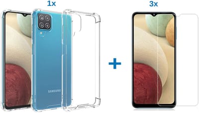 Hoesje Geschikt Voor Samsung Galaxy a12 hoesje shockproof case - transparant TPU - Hoesje Geschikt Voor Samsung Galaxy a12 hoesje - 3x Hoesje Geschikt Voor Samsung Galaxy a12 screenprotector screen protector
