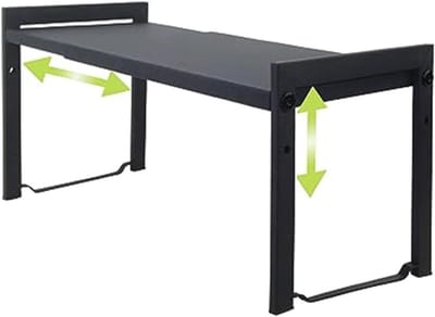 Uitbreidbaar Keukenrek, 66 cm, Stapelbaar Organiser voor Keuken en Kruidenspecerij, Aanpasbaar Kastrek, Opbergoplossing voor Keuken en Kantoor (2 Stuks, Zwart)