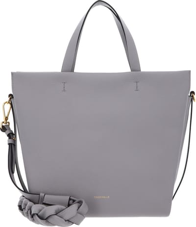 COCCINELLE Leren Handtas Schoudertas Boheme Grana Double Handbag Double Grainy Leather Light Grey / Noir Lichtgrijs