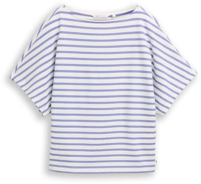 Tom Tailor Denim - T-shirt met losse pasvorm en streepmotief - Maat XXL - white blue coral stripe