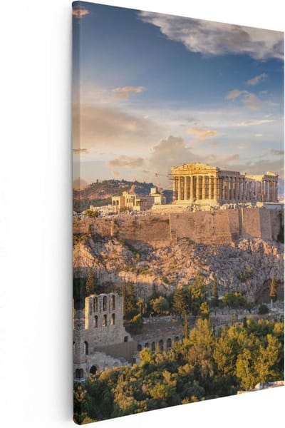 Artaza Canvas Schilderij Akropolis - 20x30 cm - Klein - Wanddecoratie Griekenland - Muurdecoratie Stad - Kamer Accessoires Zonsondergang