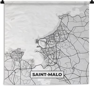 Wandkleed - Wanddoek - Frankrijk – Plattegrond – Kaart – Saint-Malo – Stadskaart - 180x180 cm - Wandtapijt