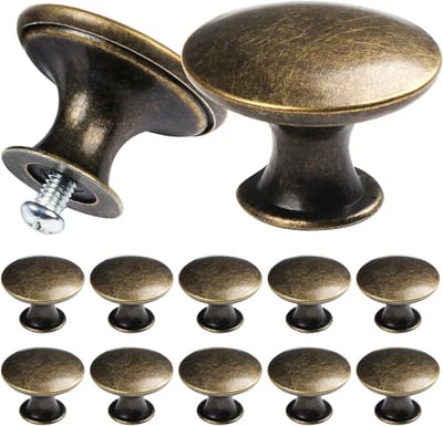 12PCS Vintage Kastknoppen, Stijlvolle Ladeknoppen, Antiek Messing Keukenhandgrepen, 30mm Ronde Meubelknoppen, Retro Interieuraccessoires